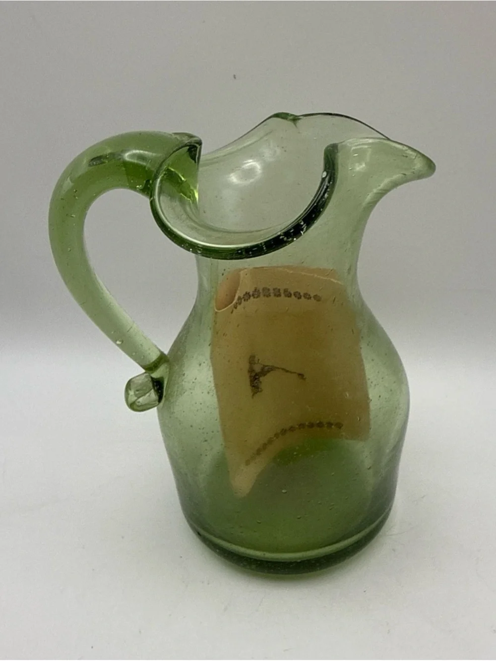 Vintage Hand Blown Green Bubble Glass Pitcher Vase Jamestown Virginia Glasshouse